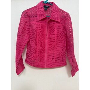 Nabi Hot Pink Sheer Zebra Print Zip Up Jacket Burnout Devore Small Y2K Fuchsia